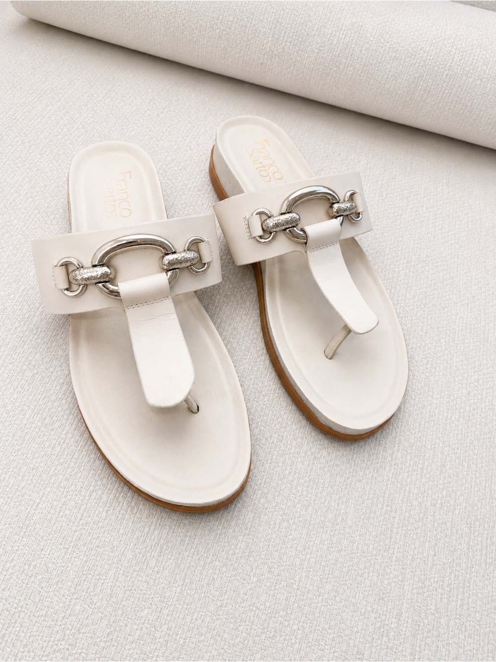 FRANCO SARTO cream Leather Sandals Slip On Shoes Sz 9